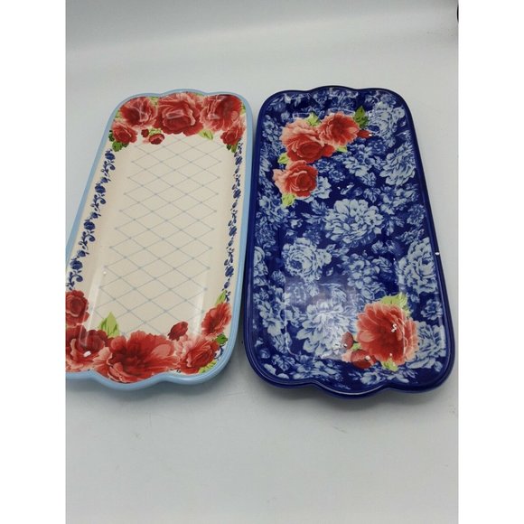 The Pioneer Woman Frontier Rose 14.17-inch Narrow Serving Platters,2-Pack - Picture 2 of 4